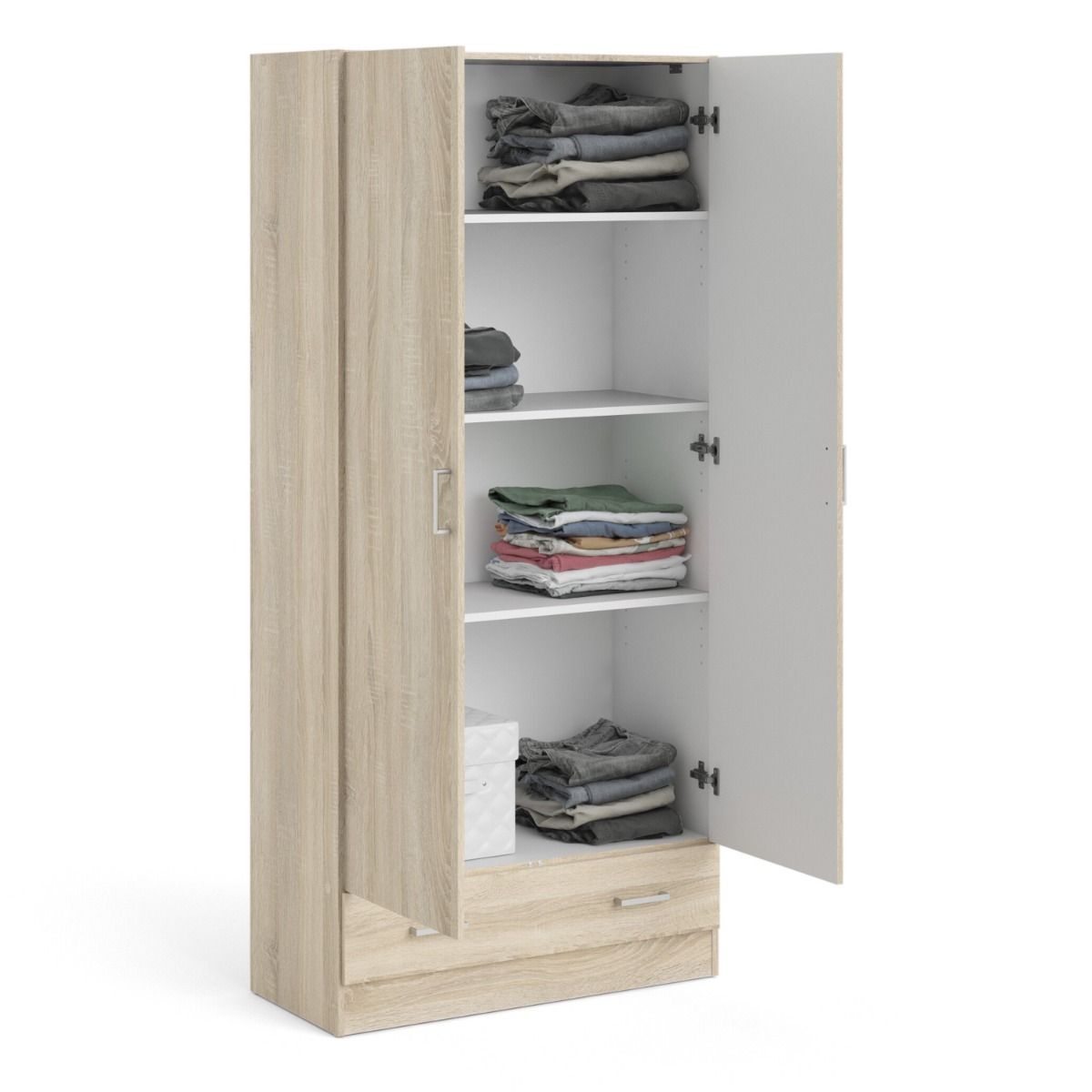 Space 175cm Tall Wardrobe With 2 Doors & 1 Drawer In In Oak - Price Crash Furniture