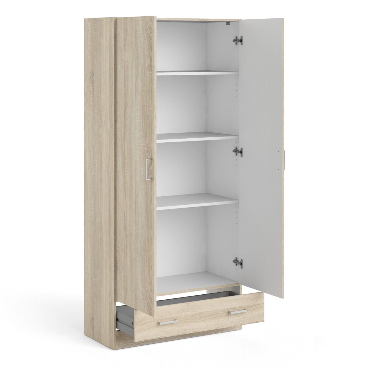 Space 175cm Tall Wardrobe With 2 Doors & 1 Drawer In In Oak - Price Crash Furniture