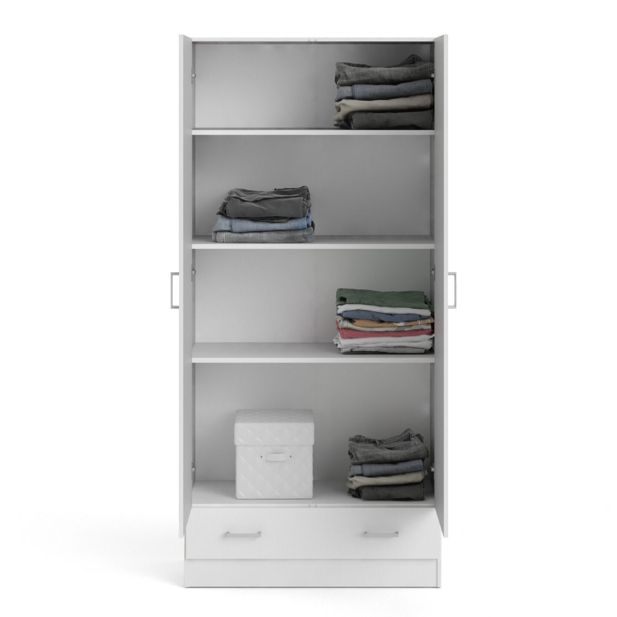 Space 175cm Tall Wardrobe With 2 Doors & 1 Drawer In White - Price Crash Furniture