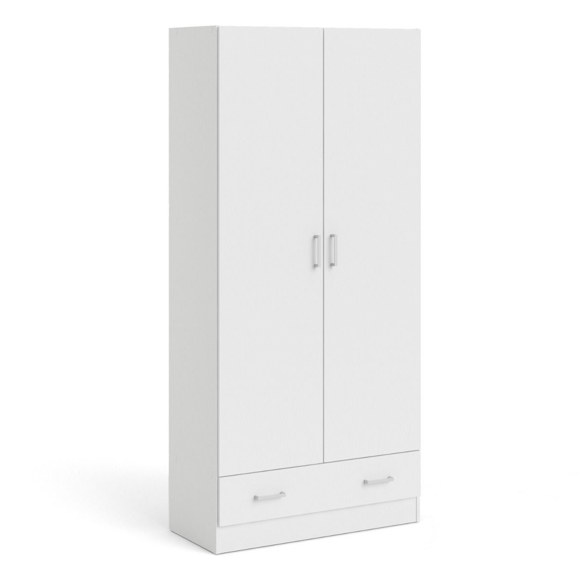 Space 175cm Tall Wardrobe With 2 Doors & 1 Drawer In White - Price Crash Furniture
