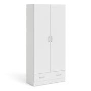 Space 175cm Tall Wardrobe With 2 Doors & 1 Drawer In White - Price Crash Furniture