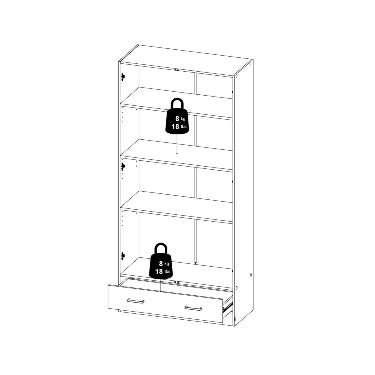 Space 175cm Tall Wardrobe With 2 Doors & 1 Drawer In White - Price Crash Furniture