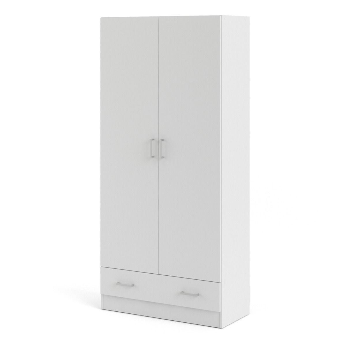 Space 175cm Tall Wardrobe With 2 Doors & 1 Drawer In White - Price Crash Furniture