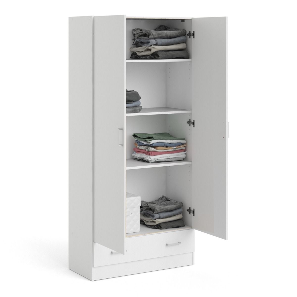 Space 175cm Tall Wardrobe With 2 Doors & 1 Drawer In White - Price Crash Furniture