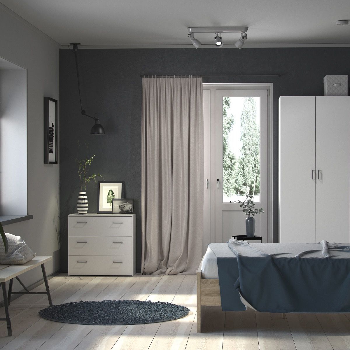 Space Package - Bedside 1 Drawer + Chest Of 3 Drawers + Wardrobe With 2 Doors In White - Price Crash Furniture