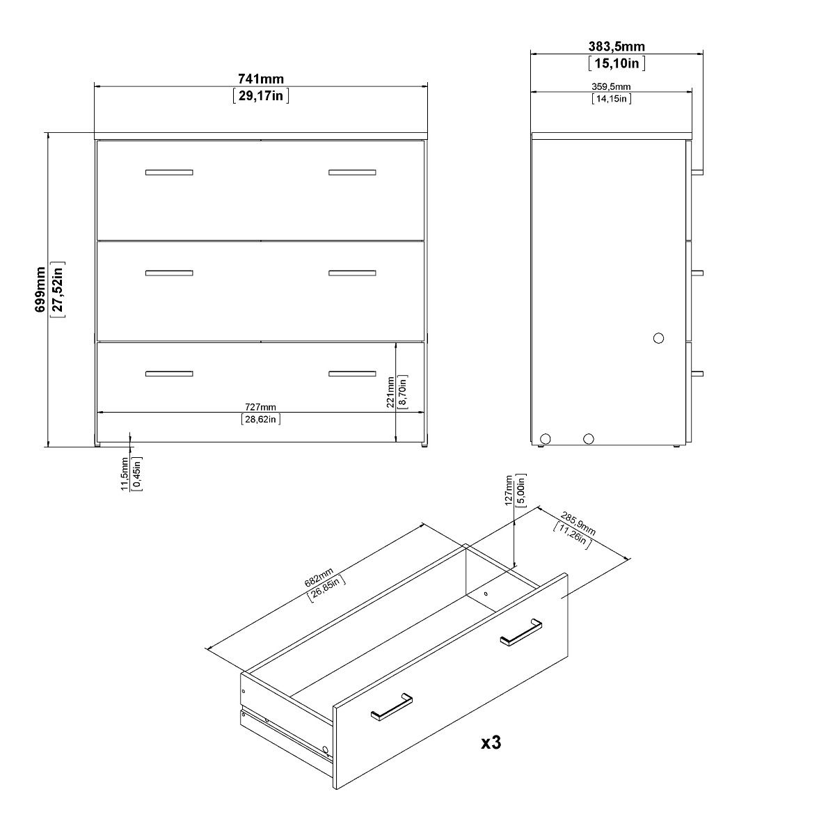 Space Package - Bedside 1 Drawer + Chest Of 3 Drawers + Wardrobe With 2 Doors In White - Price Crash Furniture