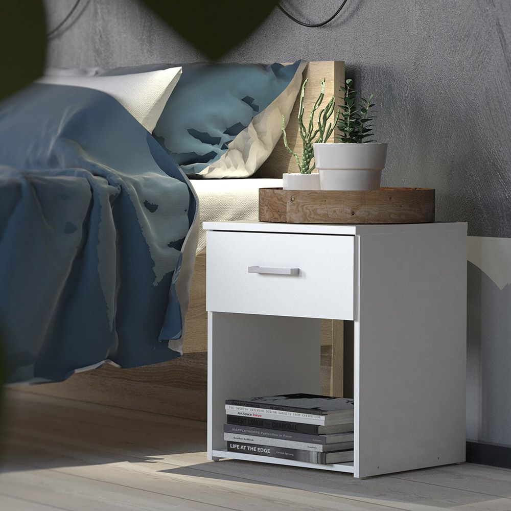 Space Package - Bedside 1 Drawer + Chest Of 3 Drawers + Wardrobe With 2 Doors In White - Price Crash Furniture