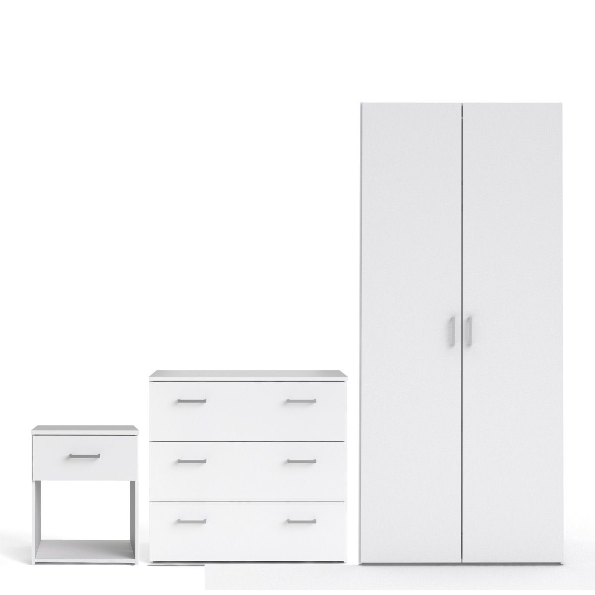 Space Package - Bedside 1 Drawer + Chest Of 3 Drawers + Wardrobe With 2 Doors In White - Price Crash Furniture