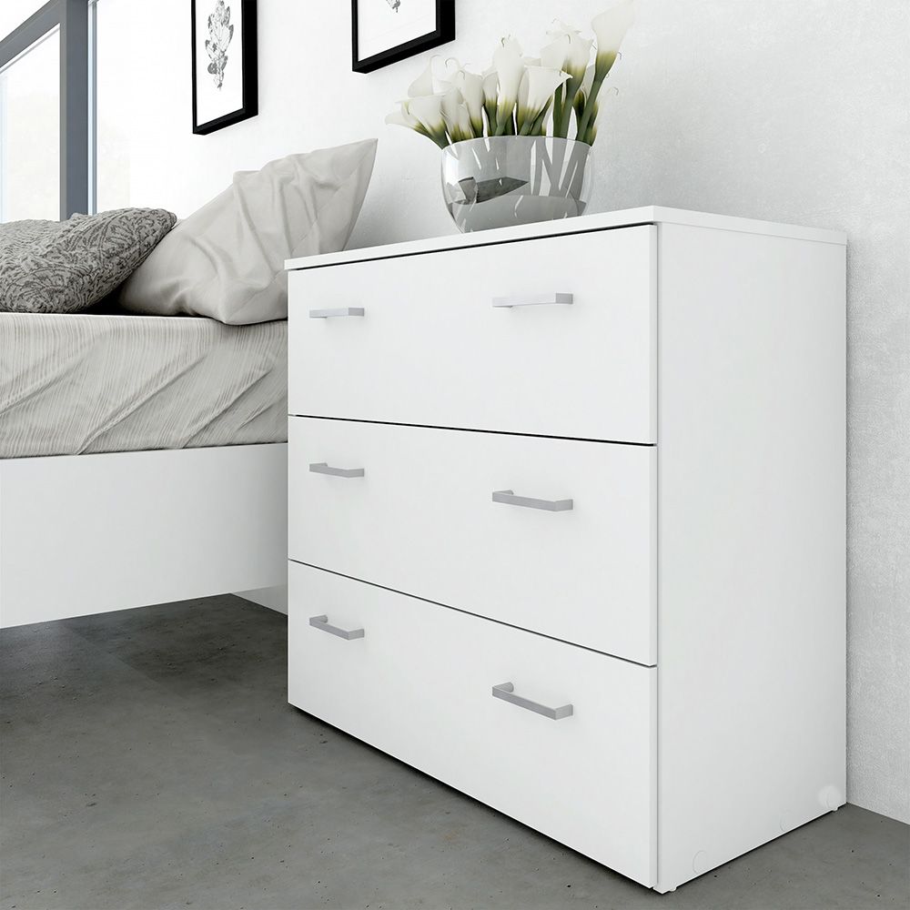 Space Package - Bedside 1 Drawer + Chest Of 3 Drawers + Wardrobe With 2 Doors In White - Price Crash Furniture