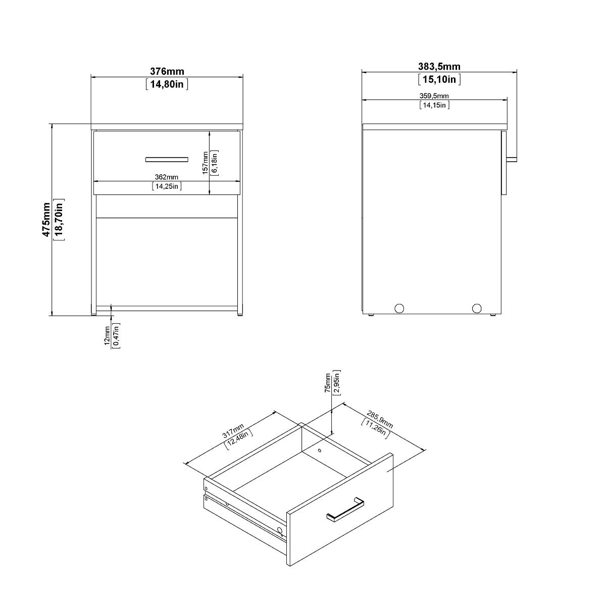 Space Package - Bedside 1 Drawer + Chest Of 3 Drawers + Wardrobe With 2 Doors In White - Price Crash Furniture