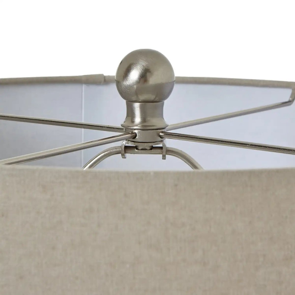 Squat White Beaded Ceramic Lamp With Linen Shade - Price Crash Furniture
