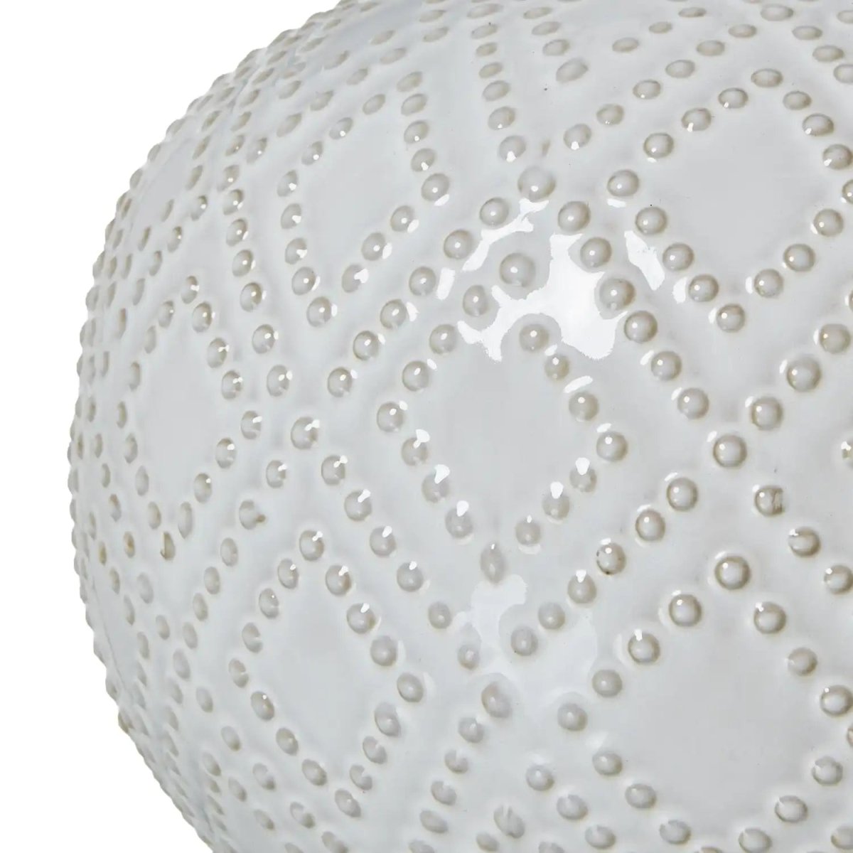 Squat White Beaded Ceramic Lamp With Linen Shade - Price Crash Furniture