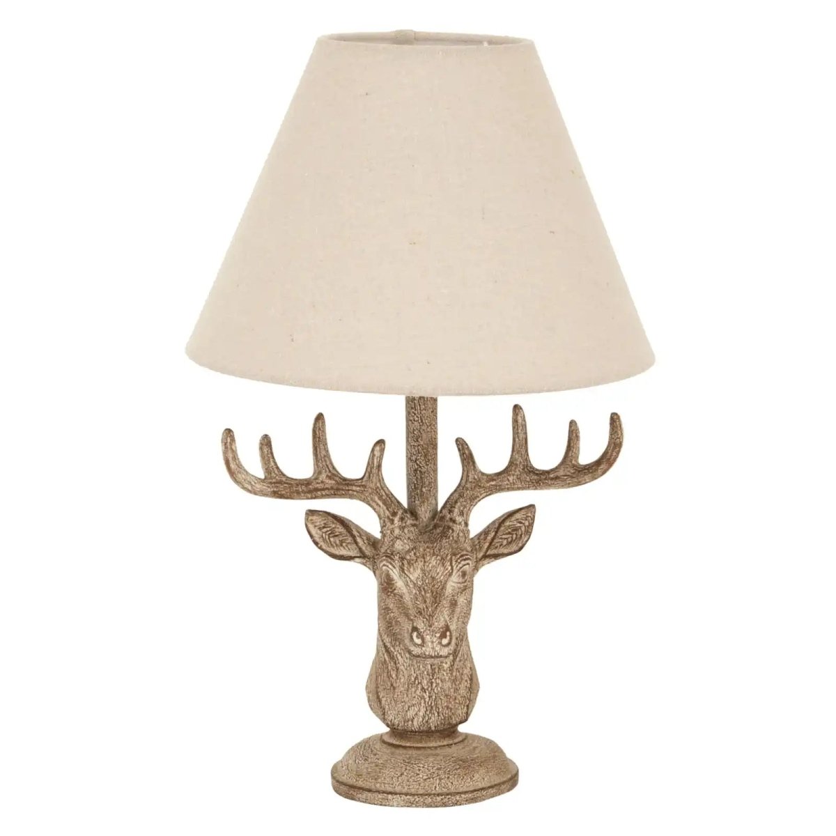Stonewashed Stag Head Table Lamp With Linen Shade - Price Crash Furniture