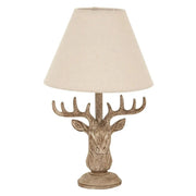 Stonewashed Stag Head Table Lamp With Linen Shade - Price Crash Furniture