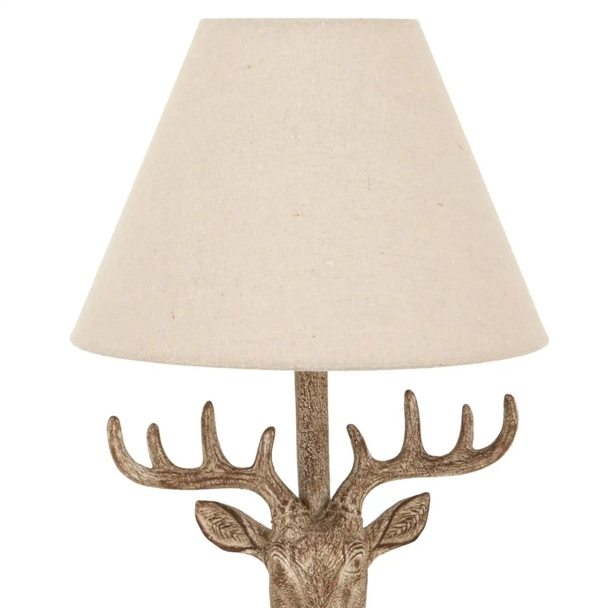 Stonewashed Stag Head Table Lamp With Linen Shade - Price Crash Furniture