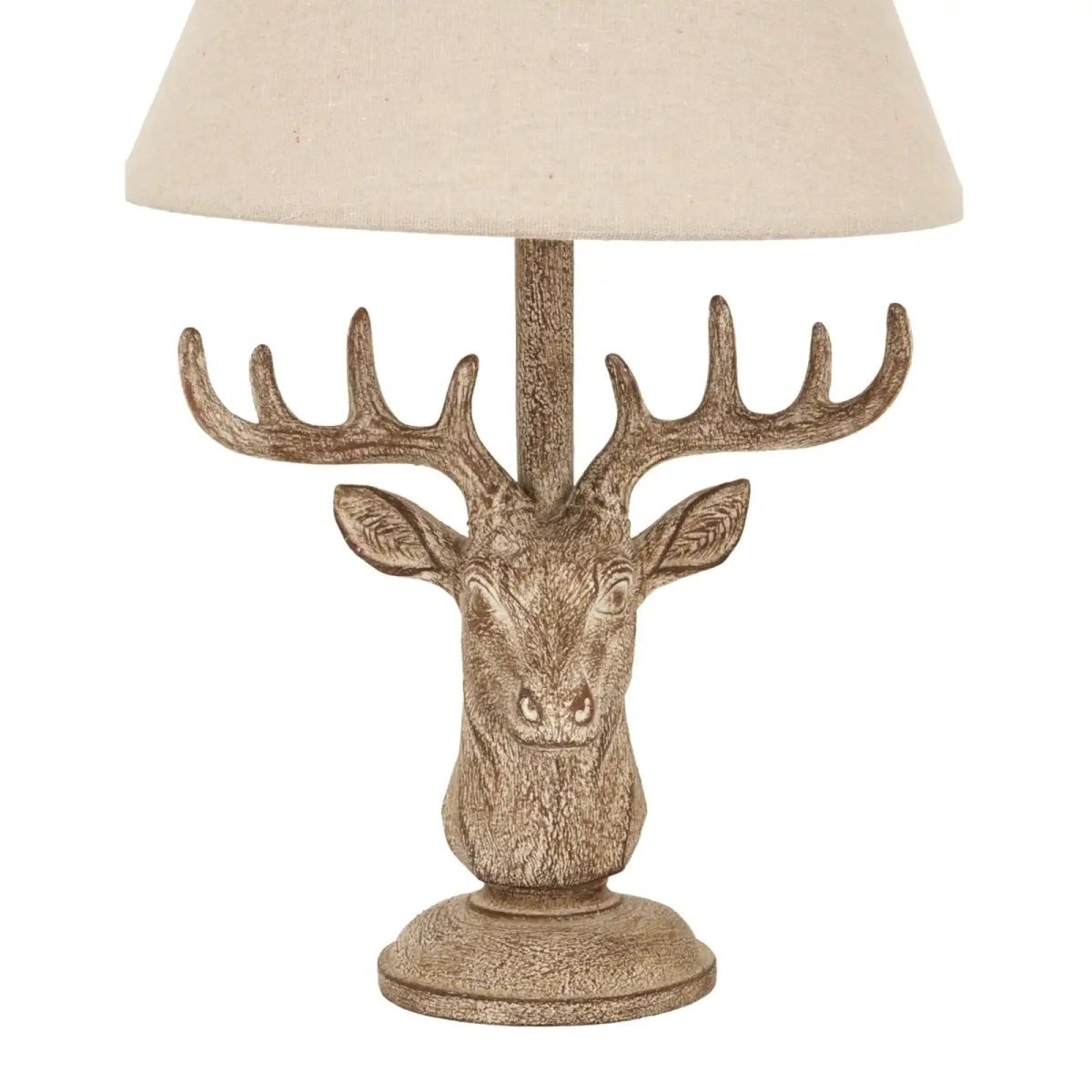 Stonewashed Stag Head Table Lamp With Linen Shade - Price Crash Furniture