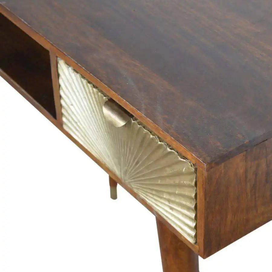 Sunrise Writing Laptop Desk in Gold & Chestnut Finish - Price Crash Furniture