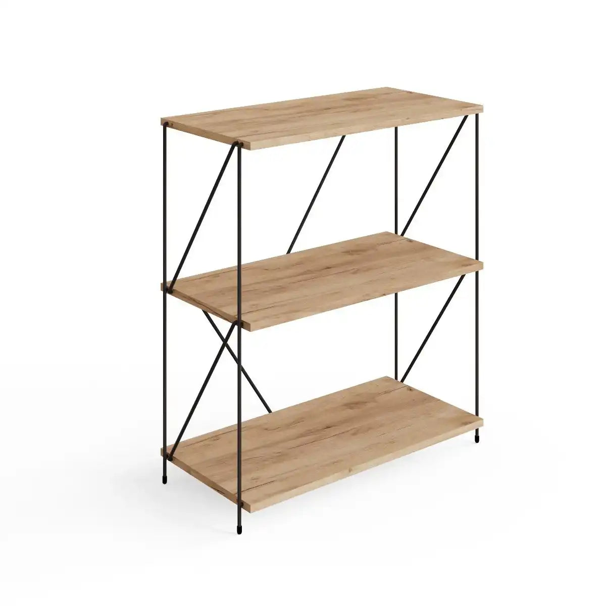 Leyo 3 Tier Black & Oak Bookcase Shelving Unit - Price Crash Furniture