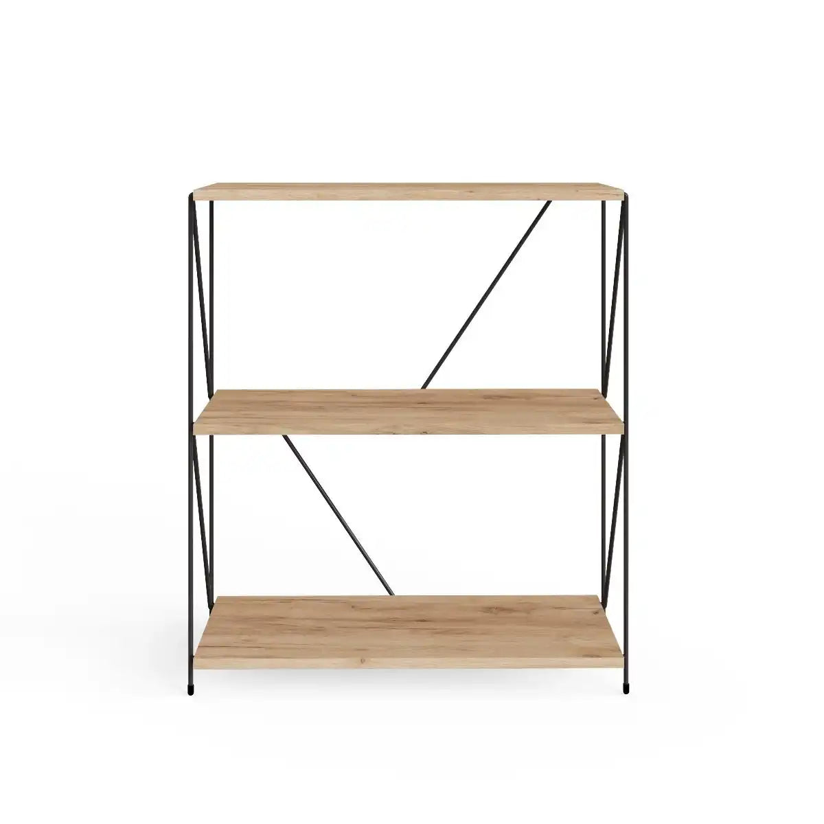Leyo 3 Tier Black & Oak Bookcase Shelving Unit - Price Crash Furniture