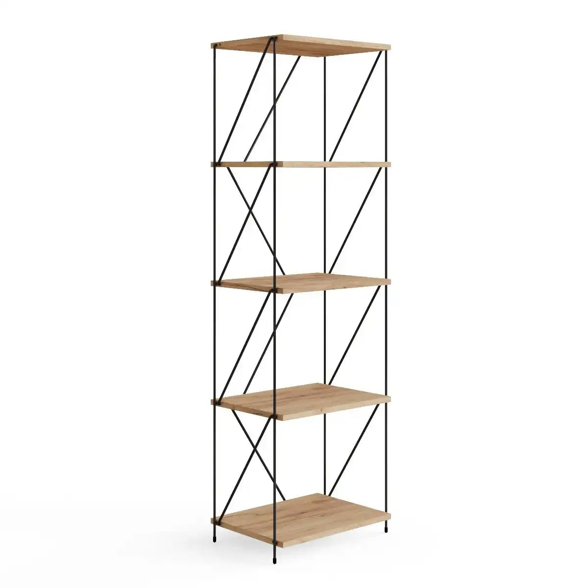 Leyo 4 Shelf Shelving Display Unit in Oak & Black - Price Crash Furniture