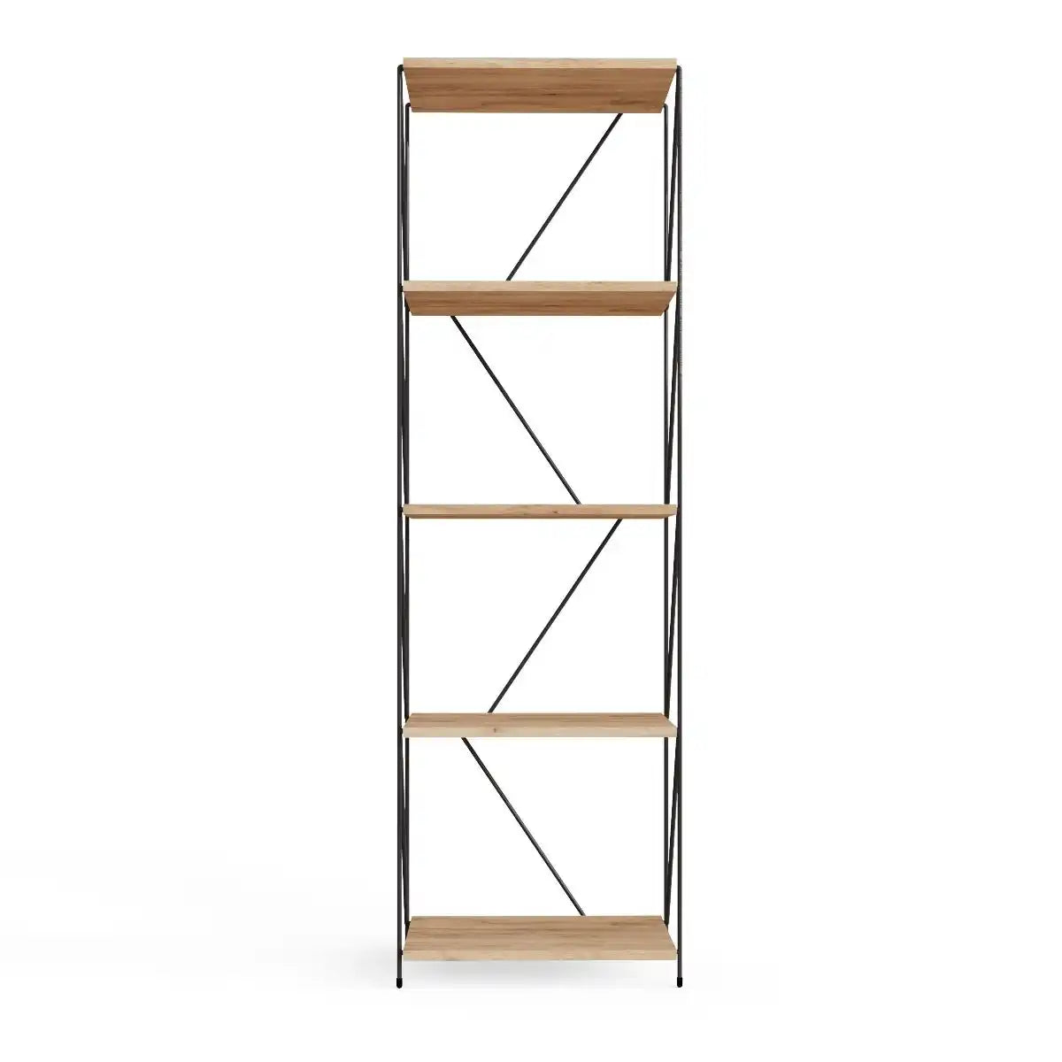 Leyo 4 Shelf Shelving Display Unit in Oak & Black - Price Crash Furniture