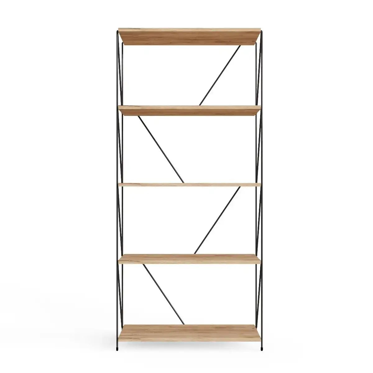 Leyo 5 Tier Black & Oak Shelving Unit Bookcase - Price Crash Furniture