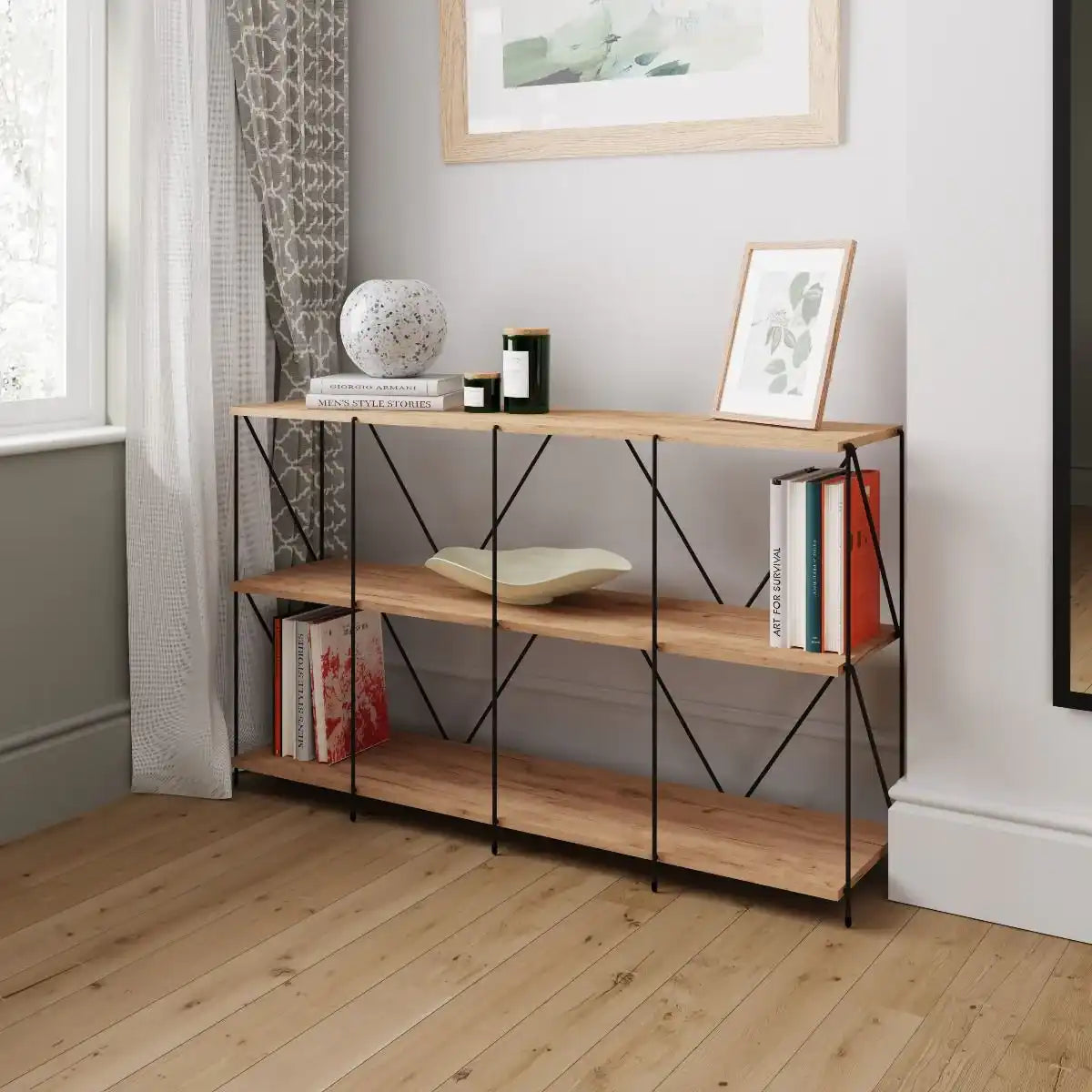 Leyo Wide Cube Shelving Unit Bookcase in Oak & Black - Price Crash Furniture
