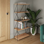 Leyo 5 Tier Black & Oak Shelving Unit Bookcase - Price Crash Furniture