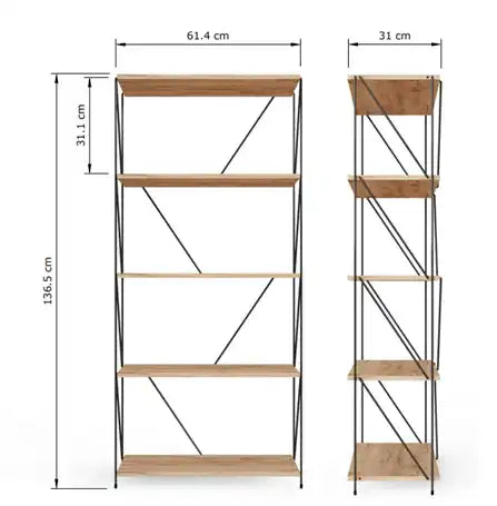 Leyo 5 Tier Black & Oak Shelving Unit Bookcase - Price Crash Furniture