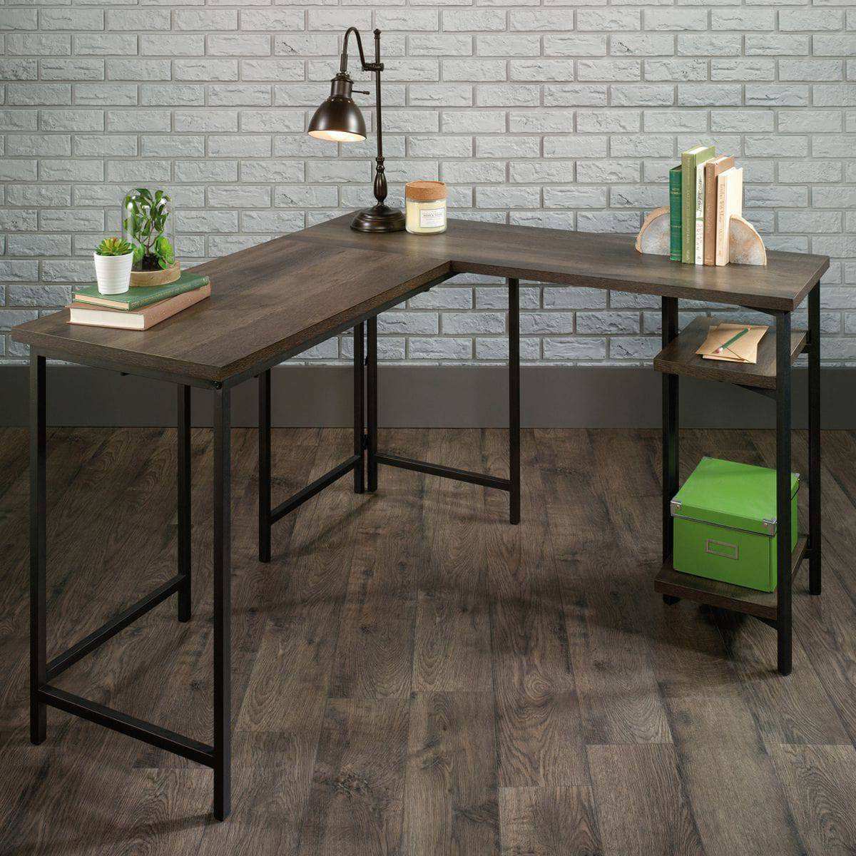 Teknik Industrial Style Bench L - Shaped Desk in Smoked Oak - Price Crash Furniture
