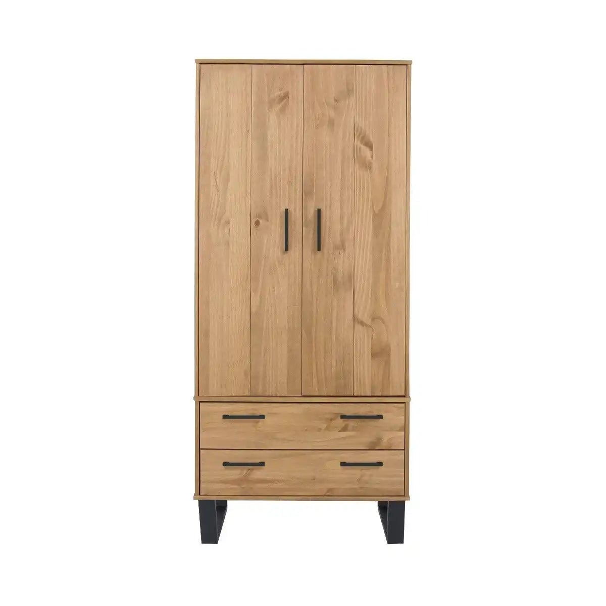 Texas - waxed pine industrial style 2 door, 2 drawer wardrobe - Price Crash Furniture