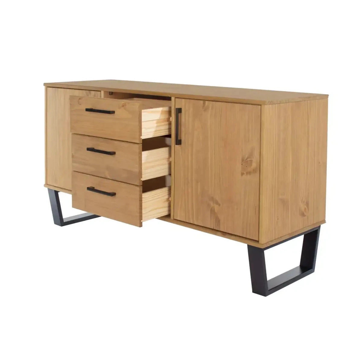 Texas - waxed pine industrial style medium sideboard with 2 doors, 3 drawers - Price Crash Furniture