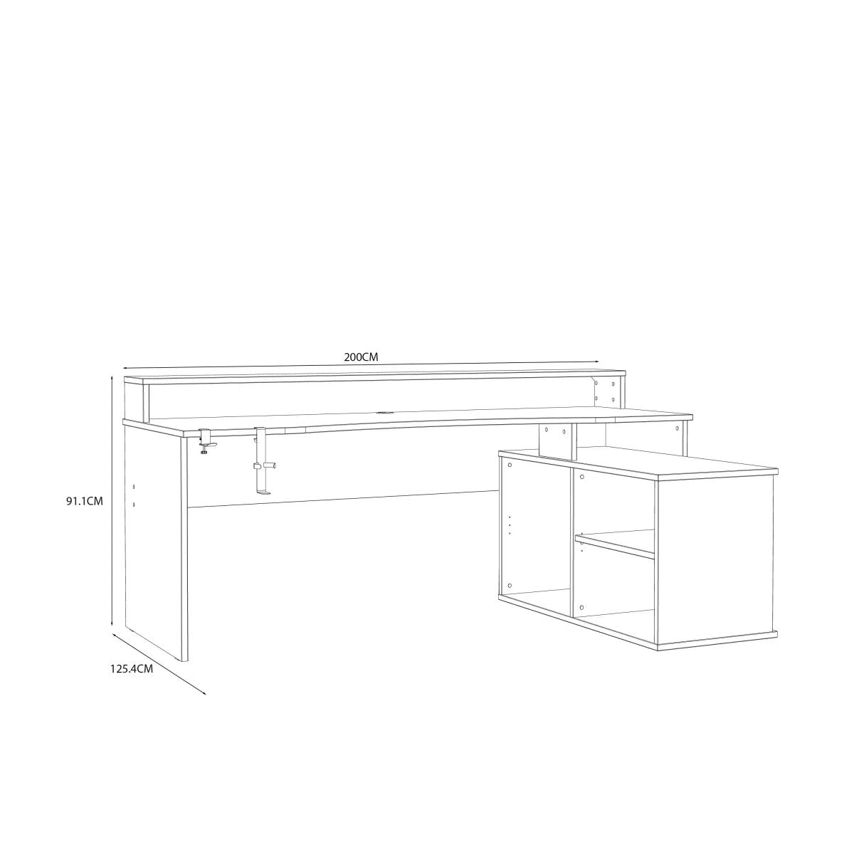 Tezaur 200cm Gaming Desk With LED In Black & White - Price Crash Furniture