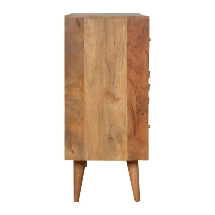 Tile Carved 3 Drawer Chest in Oak - effect Mango Wood - Price Crash Furniture