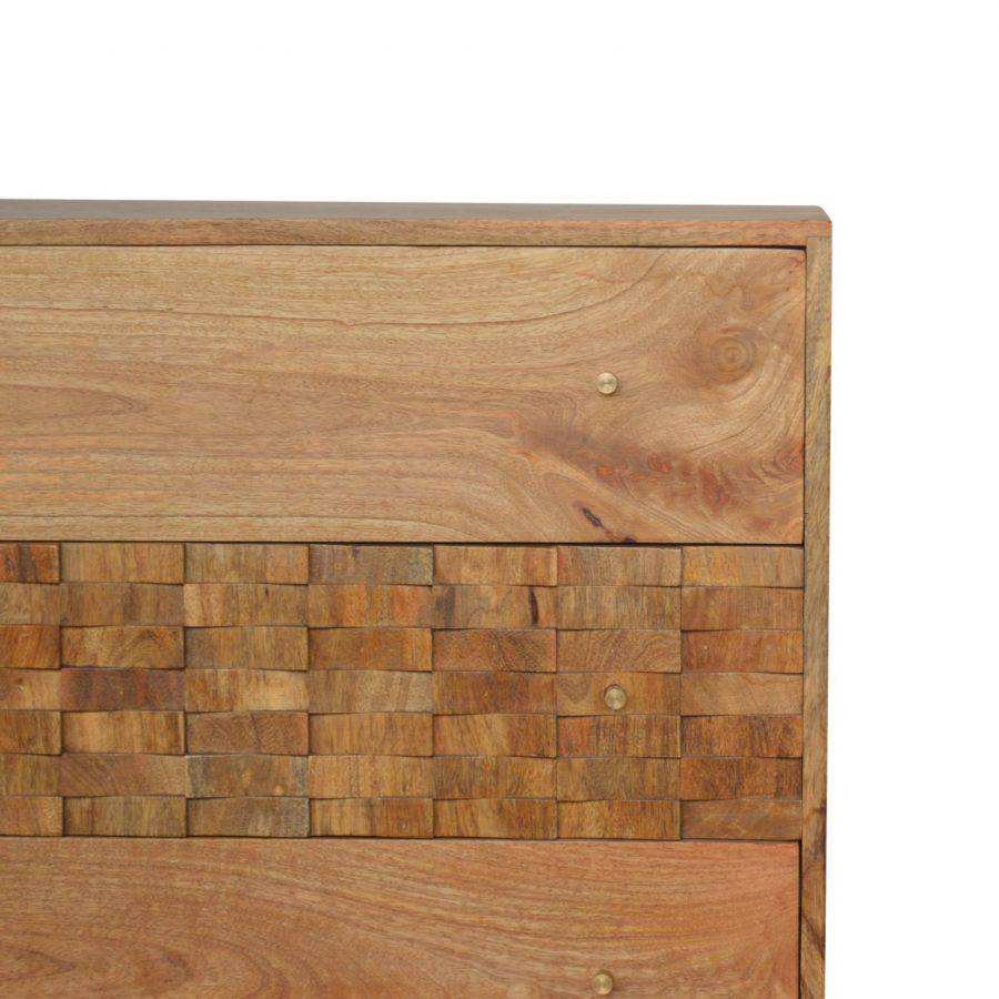 Tile Carved 3 Drawer Chest in Oak - effect Mango Wood - Price Crash Furniture
