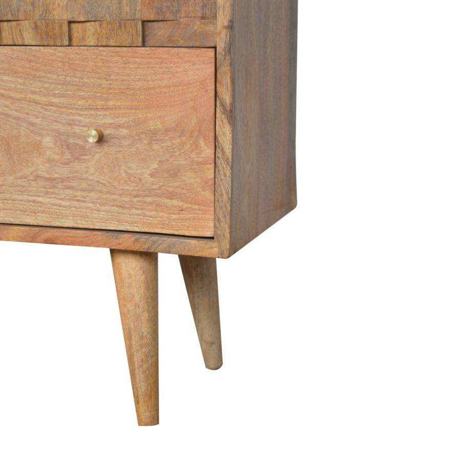 Tile Carved 3 Drawer Chest in Oak - effect Mango Wood - Price Crash Furniture