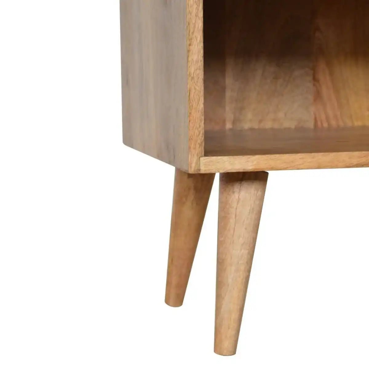 Tile Carved Bedside Table in Oak - effect Mango Wood - Price Crash Furniture