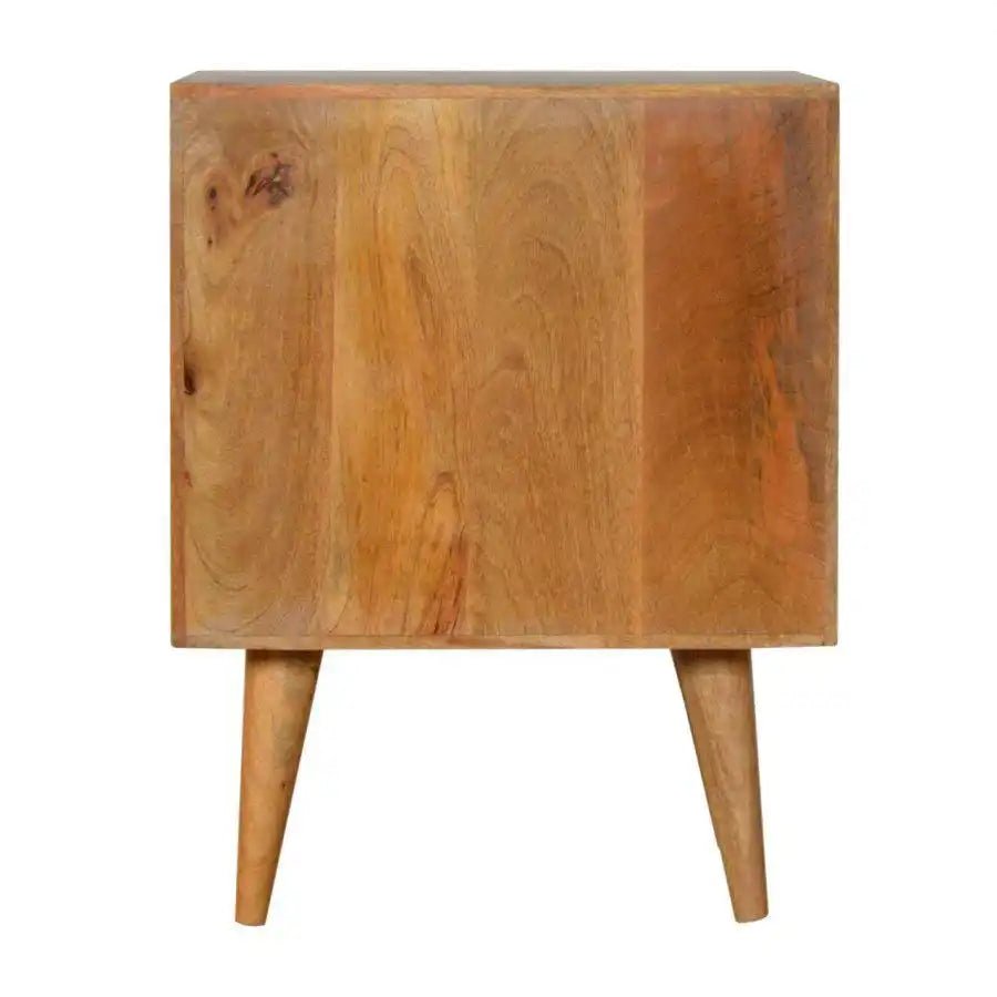 Tile Carved Bedside Table in Oak - effect Mango Wood - Price Crash Furniture