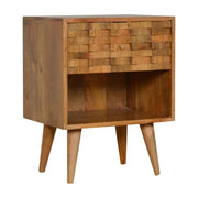 Tile Carved Bedside Table in Oak - effect Mango Wood - Price Crash Furniture