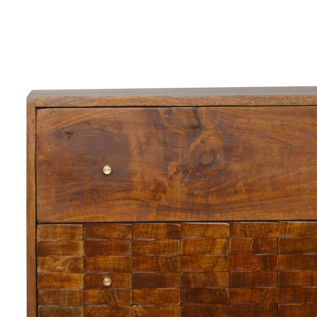 Tile Carved Chestnut Chest - Price Crash Furniture