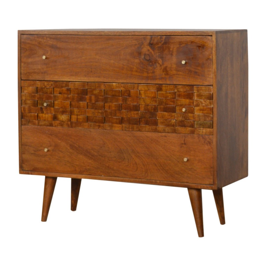 Tile Carved Chestnut Chest - Price Crash Furniture