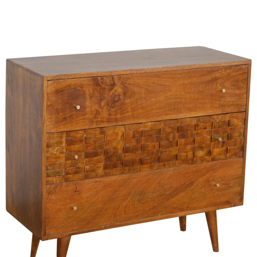Tile Carved Chestnut Chest - Price Crash Furniture