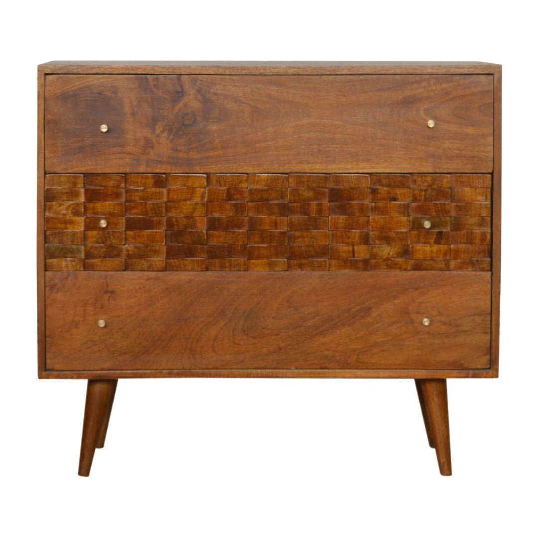 Tile Carved Chestnut Chest - Price Crash Furniture