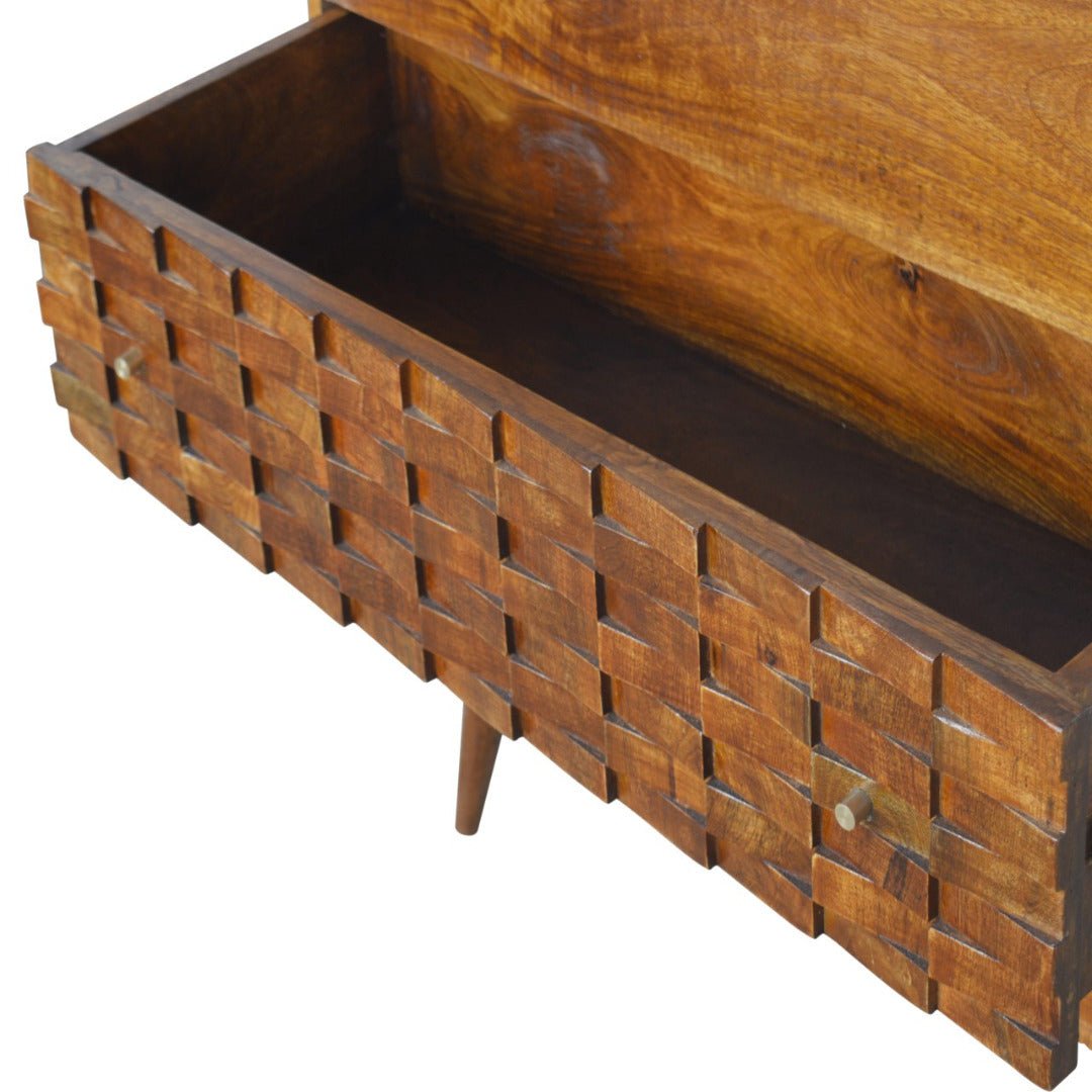 Tile Carved Chestnut Chest - Price Crash Furniture