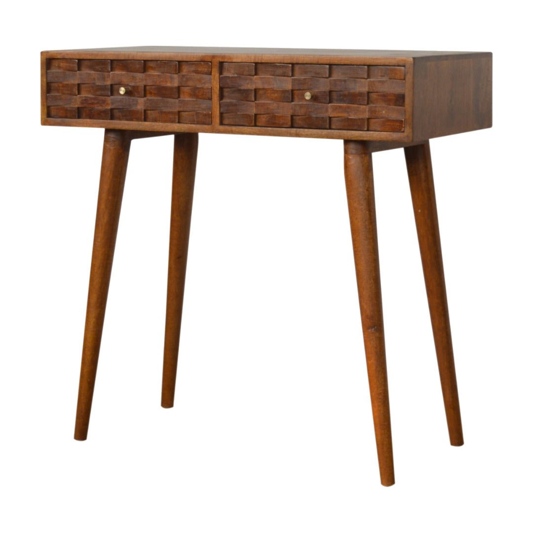 Tile Carved Console Table in Chestnut - effect Mango Wood - Price Crash Furniture