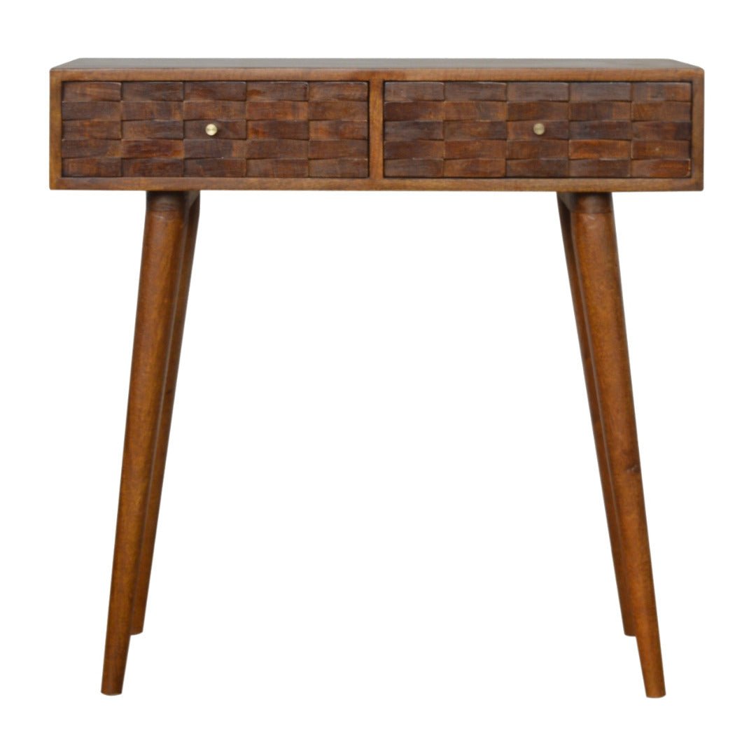 Tile Carved Console Table in Chestnut - effect Mango Wood - Price Crash Furniture