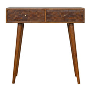 Tile Carved Console Table in Chestnut - effect Mango Wood - Price Crash Furniture