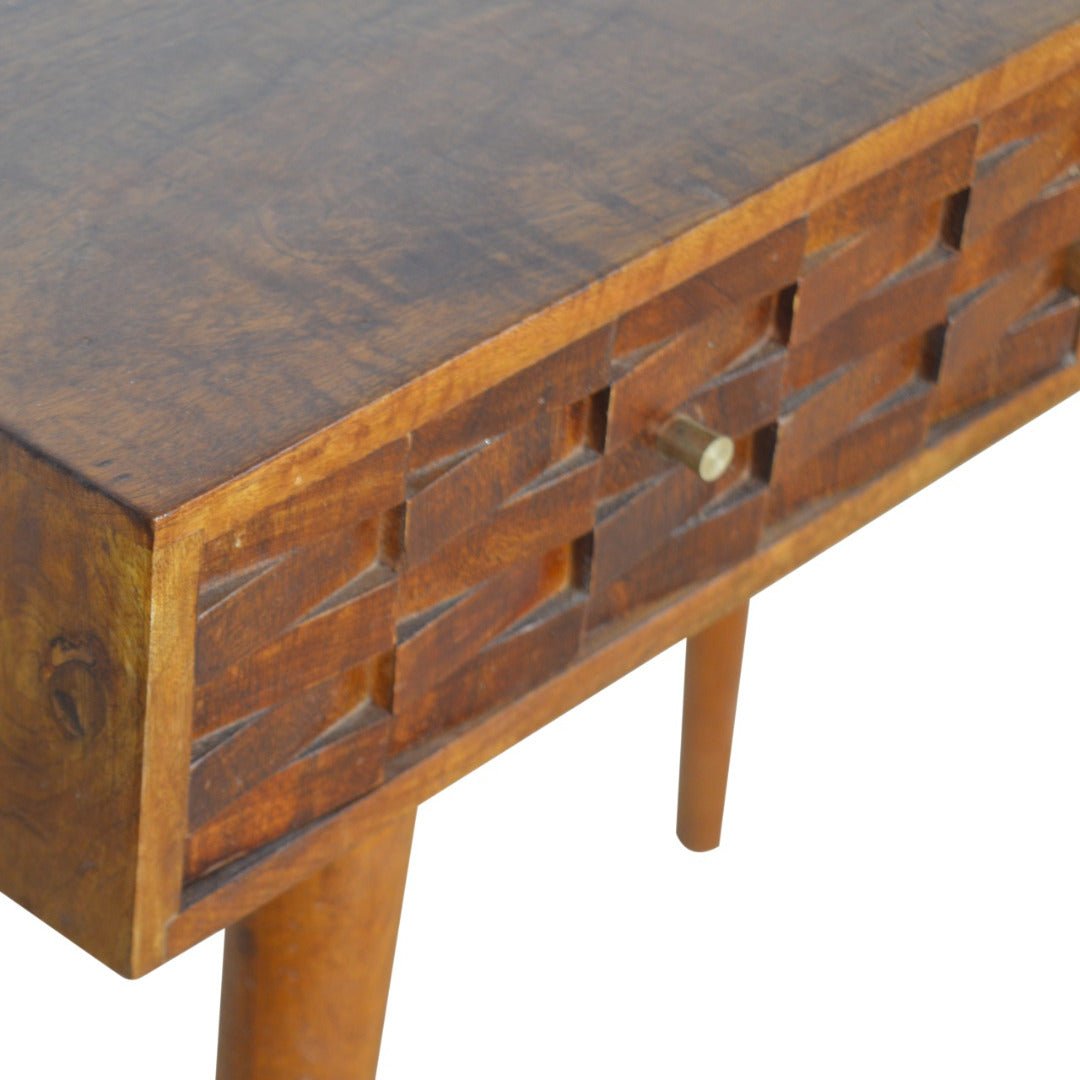 Tile Carved Console Table in Chestnut - effect Mango Wood - Price Crash Furniture