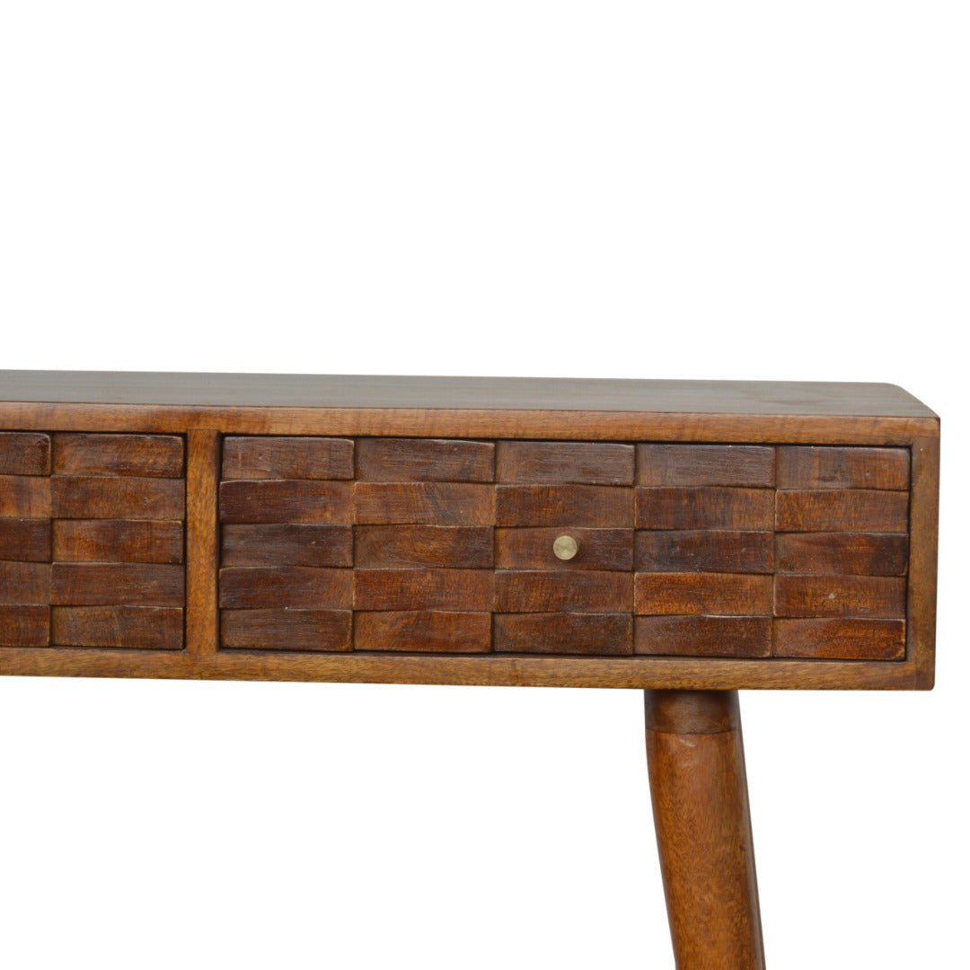 Tile Carved Console Table in Chestnut - effect Mango Wood - Price Crash Furniture