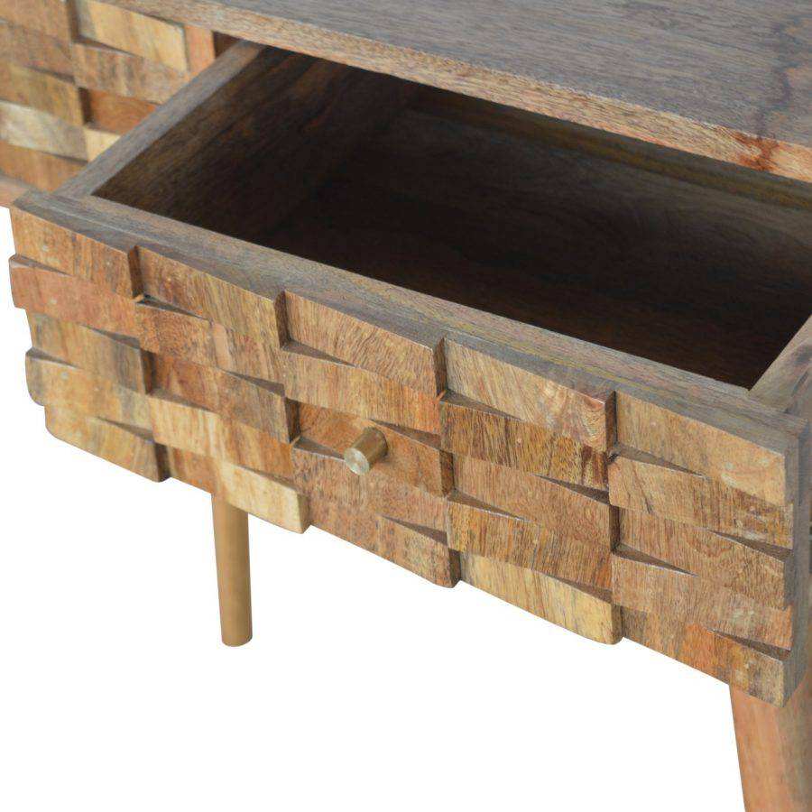 Tile Carved Console Table in Oak - effect Mango Wood - Price Crash Furniture